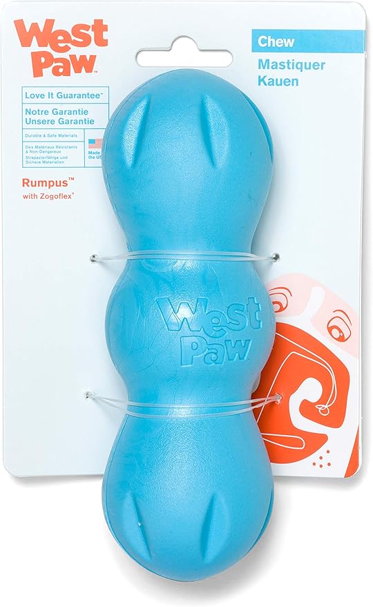 WEST PAW Zogoflex Rumpus Dog Chew Toy – Floatable Toy for Dogs, Aggressive Chewers – Puppy Chewing Toys for Catch, Fetch – Recyclable, Dishwasher-Safe, Medium 6.25", Aqua Blue
