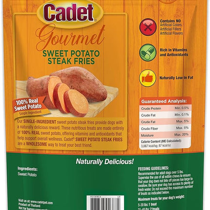 Cadet Gourmet Sweet Potato Fries Dog Treats - Healthy & Natural Sweet Potato Dog Training Treats for Small & Large Dogs - Inspected & Tested in USA (2 lbs.)