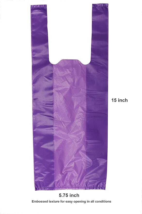 200 Black Easy Open & Easy-tie Handle 15" Strong Leak- Proof Poop Bags, Dog Waste Bags Made in USA (not on rolls) (Purple)