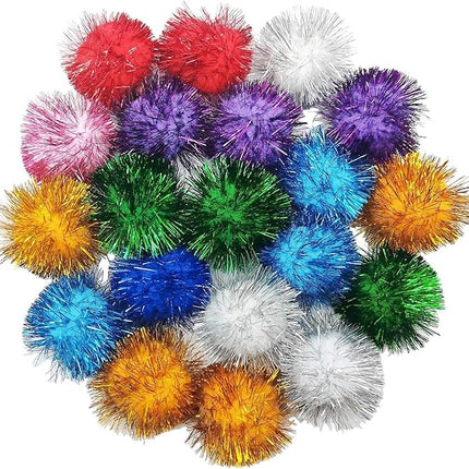 40 Pcs 2 Inch Assorted Color Flash Ball Cat's Favorite Toy Ball Tinsel Pom Poms Flash for Kittens Exercise and Multiple Cats Play and Chase