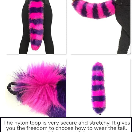 Bianna Creations Long Faux Fur Animal Luxury Tail, Cosplay, Anime Lover, Costume Dress Up Pet Play Furry Super Soft Accessory (Cheshire Cat, 30")