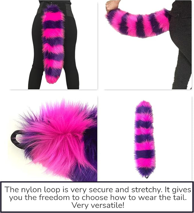 Bianna Creations Long Faux Fur Animal Luxury Tail, Cosplay, Anime Lover, Costume Dress Up Pet Play Furry Super Soft Accessory (Cheshire Cat, 30")