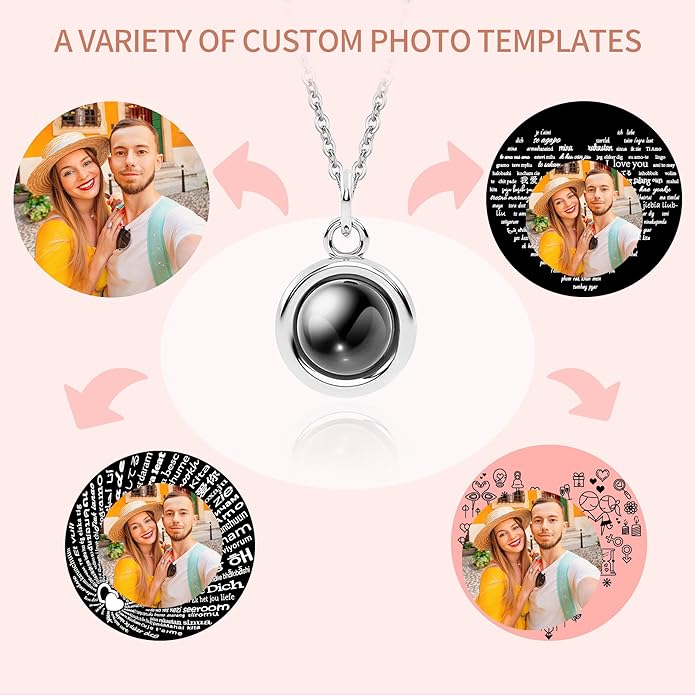 Easycosy Personalized Picture Necklace Projection Necklace with Photo Inside - Custom Photo Heart Pendant Necklace - Photo Gifts Valentines Birthday Love Memorial Gifts for Girlfriend Wife Women