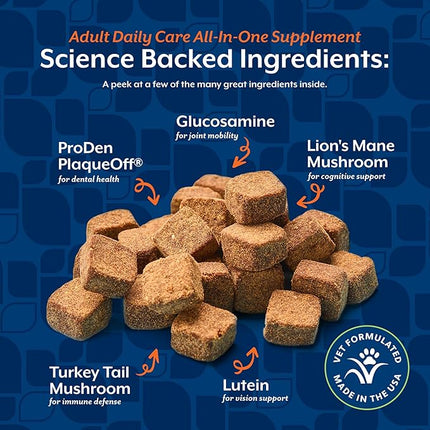 NaturVet All-in-One Adult Dog Daily Care, 10-in-1 Supplement Dog Soft Chews for Mobility, Skin, Digestion, Teeth, Cognition, Eyes, Hickory Smoked Bacon Flavored Pet Supplement for Dogs, 60 Count