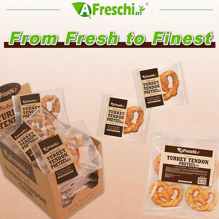 AFreschi Turkey Tendons for Dogs, USA-Sourced, Healthy Dog Treats, Rawhide-Free Puppy Chews, Long Lasting, All Natural, Hypoallergenic Dog Treats for Large Breeds, 10 oz Pack Pretzel (L)