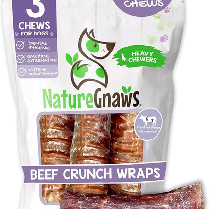 Nature Gnaws Beef Trachea Crunch Wraps for Dogs (3 Count) - Long Lasting Natural Beef Jerky Dog Chew Bones - Rawhide Free