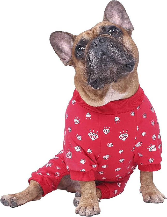 iChoue Corgi Shiba Inu Pajamas Onesie Suit PJS Bodysuits for Medium Dogs Large French Bulldog Frenchie Pug English Pitbull Boston Terrier - Red Diamond, L Plus