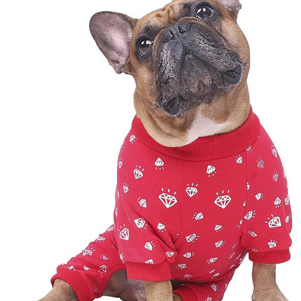 iChoue English Bulldog Pajamas Onesie Suit PJS Bodysuits for Medium Dogs Large French Frenchie Pug Pitbull Boston Terrier - Red Diamond, XL