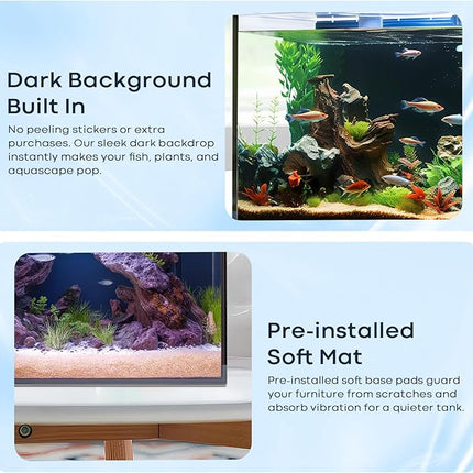 5 Gallon Small Aquarium Set Glass Fish Tank 6 Gallon, Starter Kit with Heater Water Pump Cleaning System Filter Bright Light Rocks Gravel Cleaning Tool, Leak-Proof Clear Rimless Betta Plants