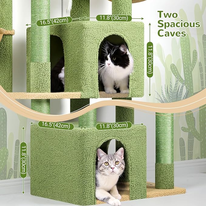 Globlazer Sturdy Cat Tree, 68-inch Large Cat Tower for Indoor Adult Cats 20 lbs Heavy Duty Cat Tree for Big Cats with Extra Large Platform, 5 Scratching Post, S68, Green