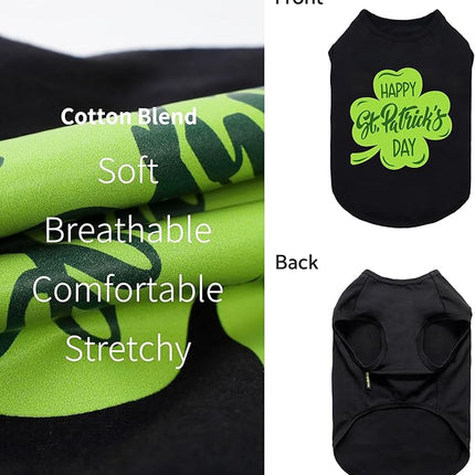 Fitwarm Happy St Patricks Day Dog Clothes, Summer Dog Clothes for Small Dogs Boy Girl, Funny Dog Tshirt, Lightweight Breathable Cotton, Pet Cat Outfit, Black, Green, XXL