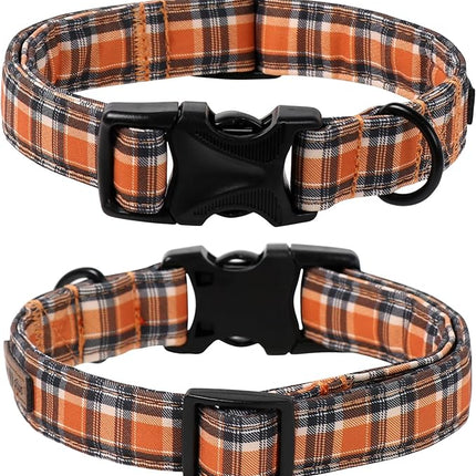 Lionet Paws Fall Halloween Dog Collar with Black Orange Grid, Cotton Thanksgiving Bowtie Collar, Light Adjustable Collars for Small Medium Large Dogs