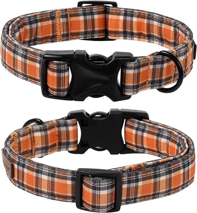 Lionet Paws Dog and Cat Fall Collar with Bowtie Black Orange Grid Dog Collar Plastic Buckle Light Adjustable Bow Tie Collars for Small Dogs Pets