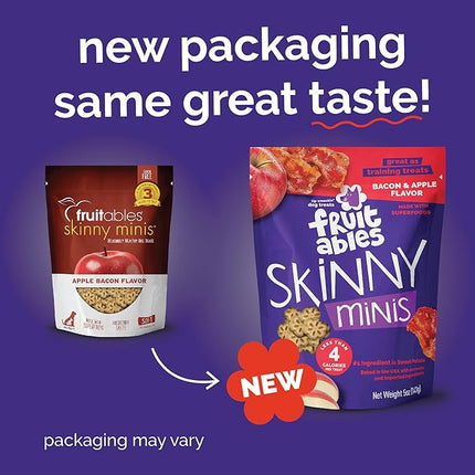 Fruitables Skinny Mini Dog Treats, Healthy Sweet Potato Treat for Dogs, Low Calorie & Delicious, Puppy Training, No Wheat, Corn or Soy, Made in the USA, Bacon and Apple Flavor, 12oz