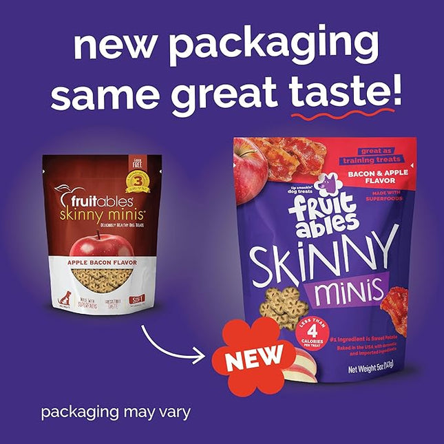 Fruitables Skinny Mini Dog Treats, Healthy Sweet Potato Treat for Dogs, Low Calorie & Delicious, Puppy Training, No Wheat, Corn or Soy, Made in the USA, Bacon and Apple Flavor, 5oz