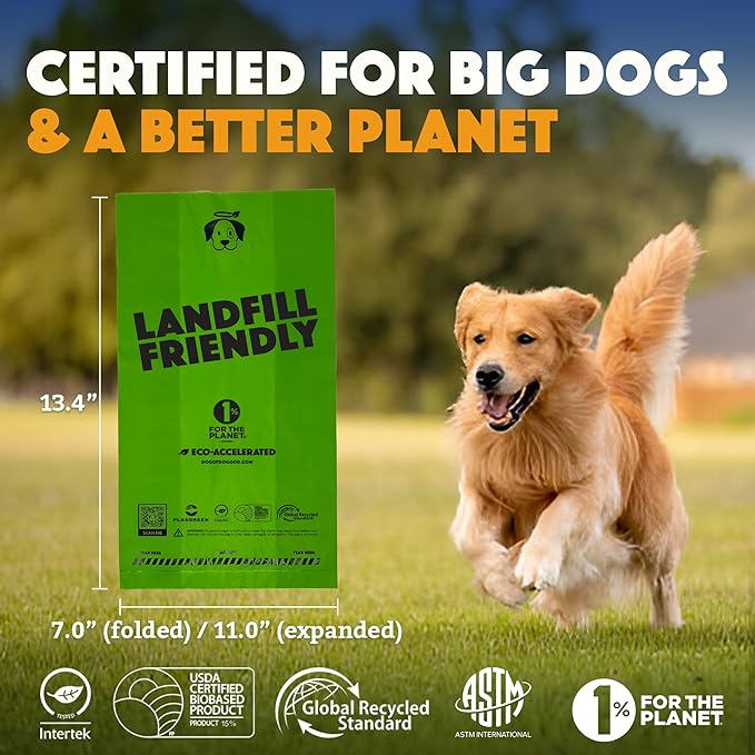 Doggy Do Good Landfill-Friendly Poop Bags | Dog Waste Bags Made with 50% Recycled Plastic + 15% Biobased Material | Unscented, Thick, Leak-Proof, Easy Open | Standard Size | 60 Count