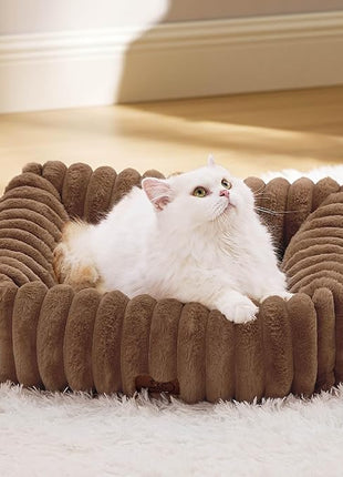 Bedsure Cute Dog Bed for Small Dogs & Cats - Washable Furry Puppy Beds, Rectangle Orthopedic Corduroy Fleece Pet Beds with Removable Zipper Cover, 20x19x6inches, Camel Brown