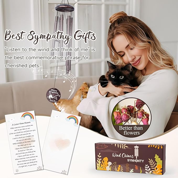 Cat Memorial Gifts for Loss of Cat, 25 inch Cat Memorial Wind Chimes, Loss of Cat Sympathy Gift, Cat Remembrance Gift, Bereavement Gifts Cats, in Memory of Cat Wind Chimes for Outside Garden