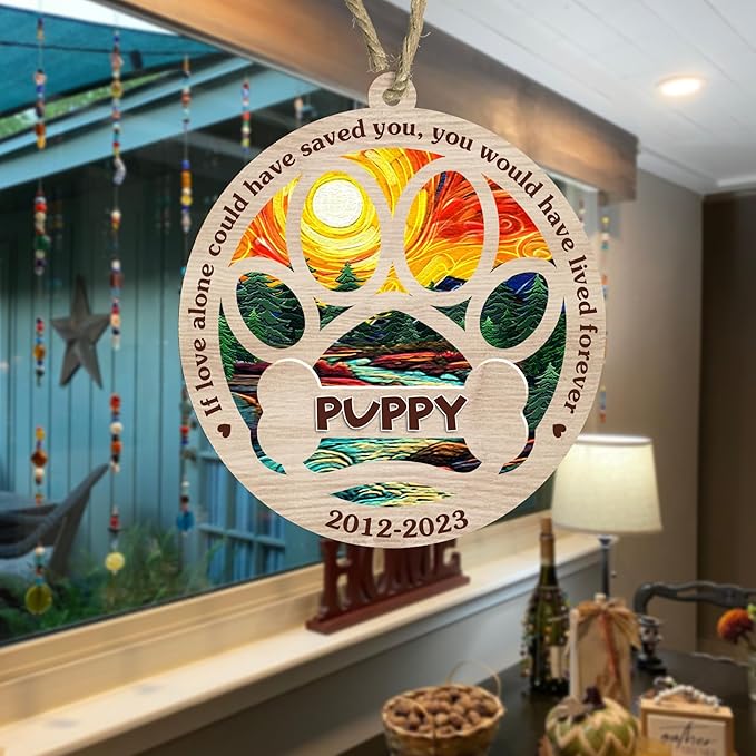 BSQUIELE Personalized Suncatcher Ornaments, Memorial Gifts for Loss of Dog, Custom Dog Ornament with Name, Dog Memorial Suncatcher, Sympathy Gift for Dog Lover, Xmas Ornament, Xmas Tree Decoration V1