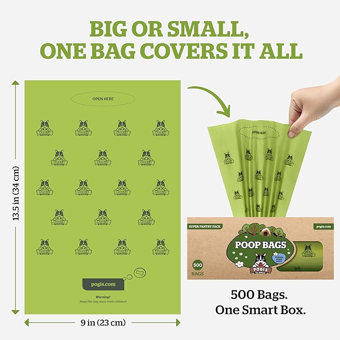 Pogi's Poop Bags – Large, Leak-Proof Dog Waste Bags for Yard or Home Use, Fresh Scent (Single Roll, 500-Count)