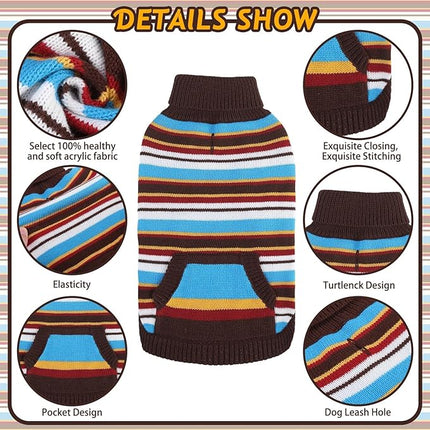 BINGPET Turtleneck Dog Sweater for Small Medium Large Dogs Boy or Girl,Warm Knitted Pullover Pet Sweaters,Colorful Striped Puppy Sweater with Cute Pocket,Great Gift for Pet in New Year(Brown,XS)