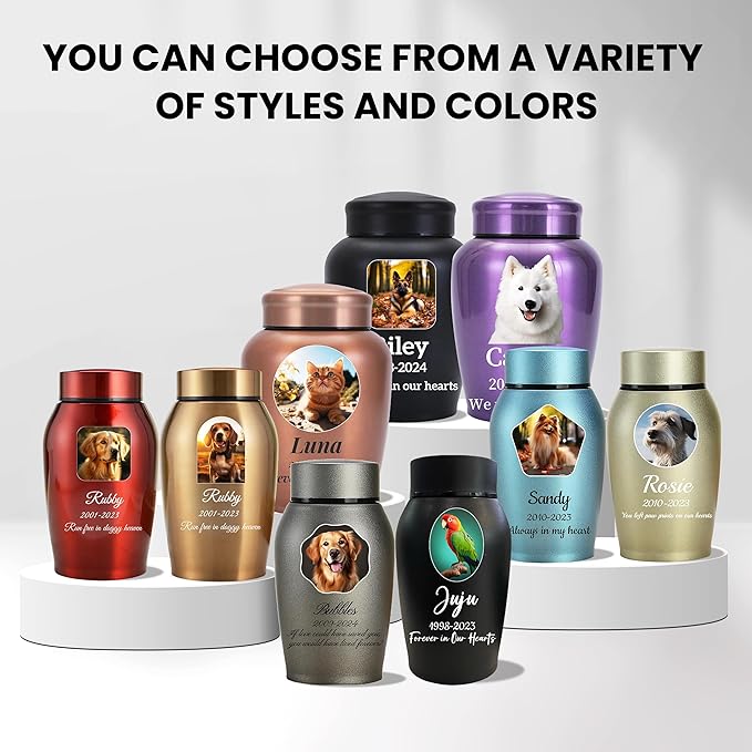 Personalized Dog Urn, Stainless Steel Cremation urns for Pets Ashes, Custom Photo Pet Memorials Pet Urn, CremationUrn for Pet Ashes(Heteroideus)