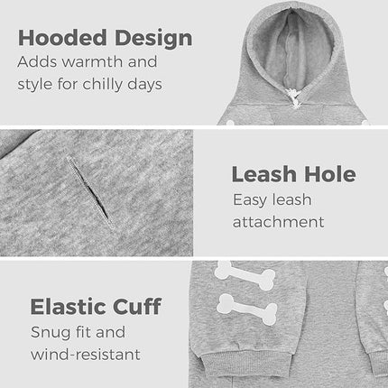 BINGPET Bad to The Bone Dog Sweater with Hood and Leash Hole,Warm Fleece Dog Hoodie & Winter Coat for Small to Large Dogs,Cold Weather Pet Clothes(Small)