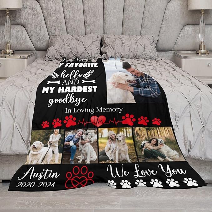 Custom Dog Memorial Gifts for Loss of Dog Cat, Personalized Dog Blankets with Photos, Pet Memorial Throw Blanket Gifts, Pet Loss Gifts, in Loving Memory Blanket for Dog Cat Lovers Dog Mom Dog Dad