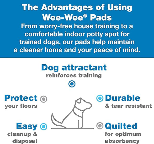 Four Paws Wee-Wee Superior Performance Unscented Pee Pads for Dogs & Puppies, Quilted Leak-Proof Dog Housebreaking Potty Training Floor Protection, 22" x 23", 14 Count