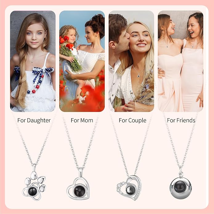 Easycosy Personalized Picture Necklace Projection Necklace with Photo Inside - Custom Photo Heart Pendant Necklace - Photo Gifts Valentines Birthday Love Memorial Gifts for Girlfriend Wife Women