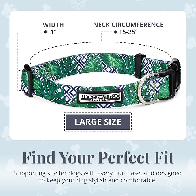 Lucky Love Dog Collar, Beautiful & Vivid Pattern Large Boy Dog Collars, Easy On & Off Clasp Accessory (Blue Laguna, L)