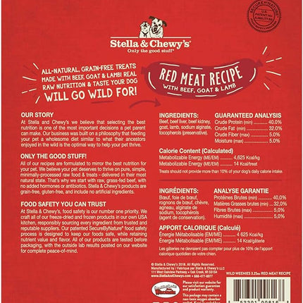 Stella & Chewy's Freeze-Dried Raw Wild Weenies Dog Treats - High-Protein Training Treats for Dogs & Puppies - All-Natural Red Meat Recipe with 97% Meat & Organs - USA Made - 3.25 oz Bag