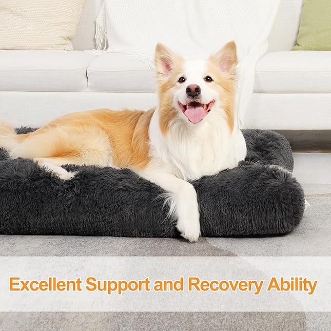 KSIIA Dog Crate Bed Washable Dog Beds for Large Dogs Deluxe Plush Fluffy Comfy Thick Kennel Pad Anti-Slip & Anti-Scratch Pet Sleeping Mat, 35 x 23 Inch, Dark Gray