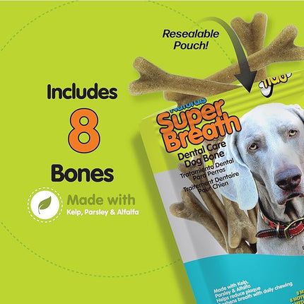 Fido - Super Breath Dental Care Bones for Dogs - 8 Count Medium Dog Dental Treats for Medium Dogs (Made in USA) - Tasty Dog Dental Chews Help Reduce Plaque, Tartar Buildup, and Freshens Breath
