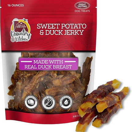 Country Kitchen Sweet Potato & Duck Jerky Tender Dog Treats, Made with Real Duck, High Protein, Low Fat, No Artificial Colors, 16 oz