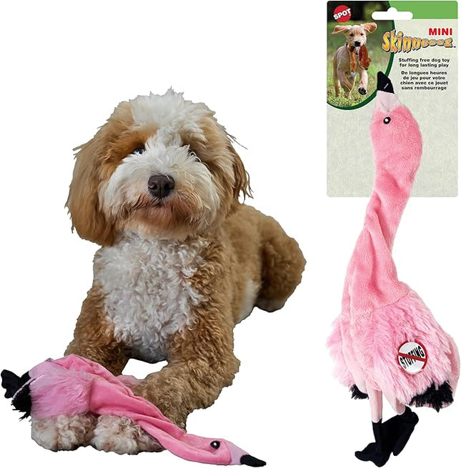 SPOT Skinneeez Flamingo 13 Inch Stuffing-Free Plush Squeaky Dog Toy – Soft Interactive Chew Toy for Small and Medium Dogs – Mess-Free Play for Light & Moderate Chewers