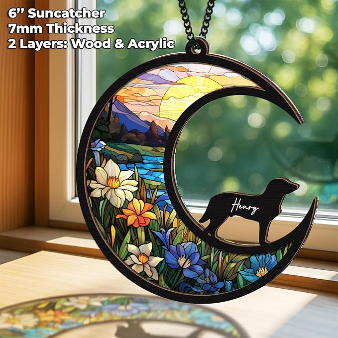6'' Chesapeake Bay Retriever Dog Memorial Suncatcher Custom Name Dog Breed Pet Ornament Window Car Hanging Sympathy Gift for Loss of Pet Passed Away Remembrance Gift for Dog Lovers SCD-B11-6-25