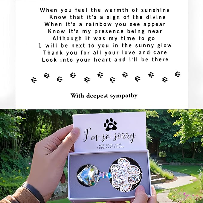 Dog Memorial Gifts,Pet Memorial Suncatcher with 7-Colorful Beads Paw Bracelet,Pet Loss,Pet Sympathy,Thoughtful Dogs and Cats Remembrance,Lost of Pet Bereavement Gifts,Crystal Heart Sun Catcher