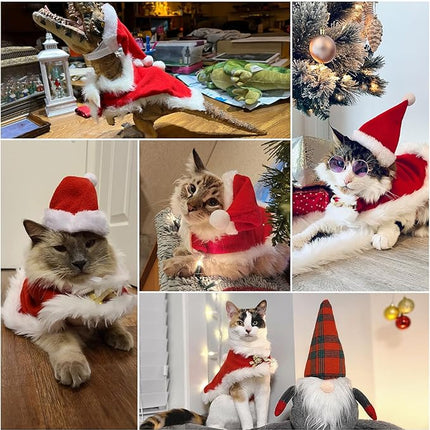 LESYPET Cat Christmas Costume, Santa Hat with Cloak for Small Dogs Rabbits Christmas Costume New Year, Red S