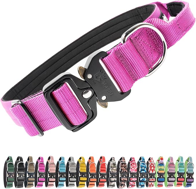 TSPRO Premium Dog Collars Tactical Dog Collar with Handle and Heavy Duty Quick-Release Metal Buckle Durable Thick and Adjustable for Medium to Large Dogs (Purple L)
