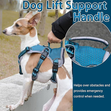 BELPRO Multi-Use Support Dog Harness, Escape Proof No Pull Reflective Adjustable Vest with Durable Handle, Dog Walking Harness for Big/Active Dogs (Blue, L)