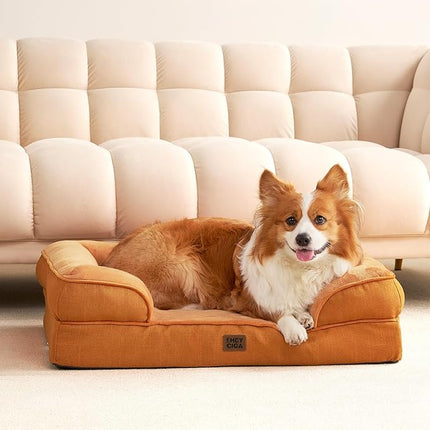 EHEYCIGA Orthopedic XL Dog Beds, Waterproof Memory Foam Dog Bed for Extra Large Dogs, Non-Slip Bottom and Egg-Crate Foam Big Pet Couch Bed with Washable Removable Cover,Pumpkin Orange