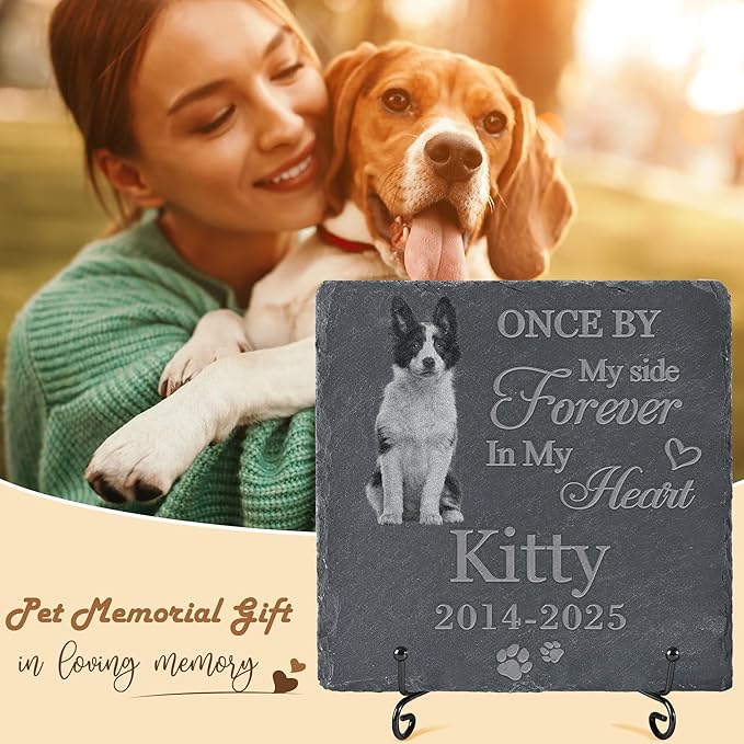 Personalized Pet Memorial Stone, Dog Memorial Gifts, Pet Loss Sympathy Gift, in Memory of Dog Cat - in My Heart（Square）