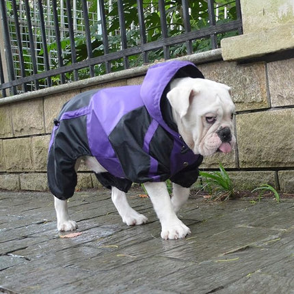 Lovelonglong American Bully Pitbull Dog Hooded Raincoat, Bulldog Rain Jacket Poncho Waterproof Clothes with Hood Breathable 4 Feet Four Legs Rain Coats for Pugs English French Bulldog Purple B-L