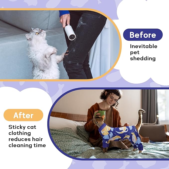 PUMYPOREITY Cat Hair Sticky Shirt – Breathable & Lightweight, Reduces Shedding Fur Pajamas, Prevents Licking Wounds After Surgery, Cat Sweaters - Soft & Machine Washable, Blue, L