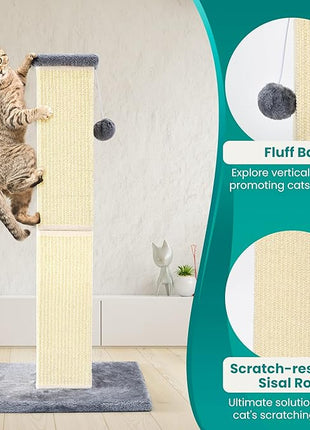 Cat Scratching Post 32 Inch for Indoor Large Cats and Kitten, Nature Sisal Tall Cat Scratch Post, Sisal Cat Scratcher Improve Cat's Scratching Habits and Protect Your Furniture, Grey