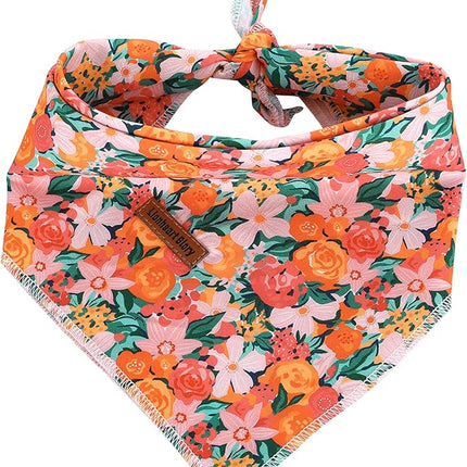 Lionheart glory Dog Bandana 1 Pack Washable Soft Cotton Flower Print Bibs Scarf, Adjustable Kerchief Square Dog Bandanas for Small Dogs
