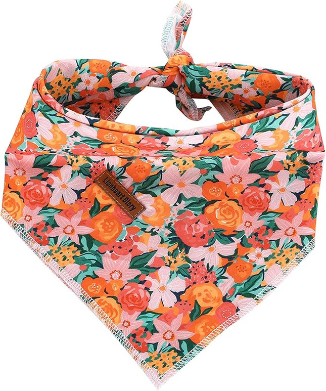 Lionheart glory Dog Bandana 1 Pack Washable Soft Cotton Flower Print Bibs Scarf, Adjustable Kerchief Square Dog Bandanas for Small Dogs