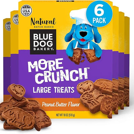 Blue Dog Bakery More Crunch Biscuits | Large, Crunchy Peanut Butter Flavor Treat | Natural Healthy Dog Treats - 18 oz (Pack of 6)