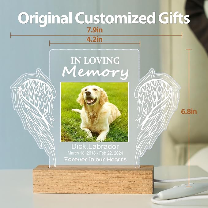 Pet Memorial Gifts for Dogs, Personalized Pet Memorial Night Lights, Dog Memorial Gifts for Loss of Dog, Loss of Dog Sympathy Gift, Dog Bereavement Remembrance Picture Frame